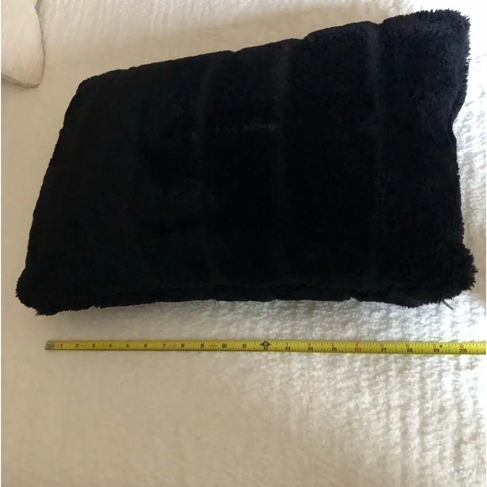 Adrienne Landau Black Faux Fur Lumbar Pillow Plush Luxe Home Decor